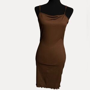 See You Monday Ribbed Dress Brown Size Large